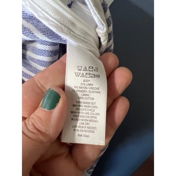 Tahari Womens Blue‎ & White Linen Blend Sleeveless JumpsuitBelt Sz 6 Boho Beachy - Picture 9 of 12